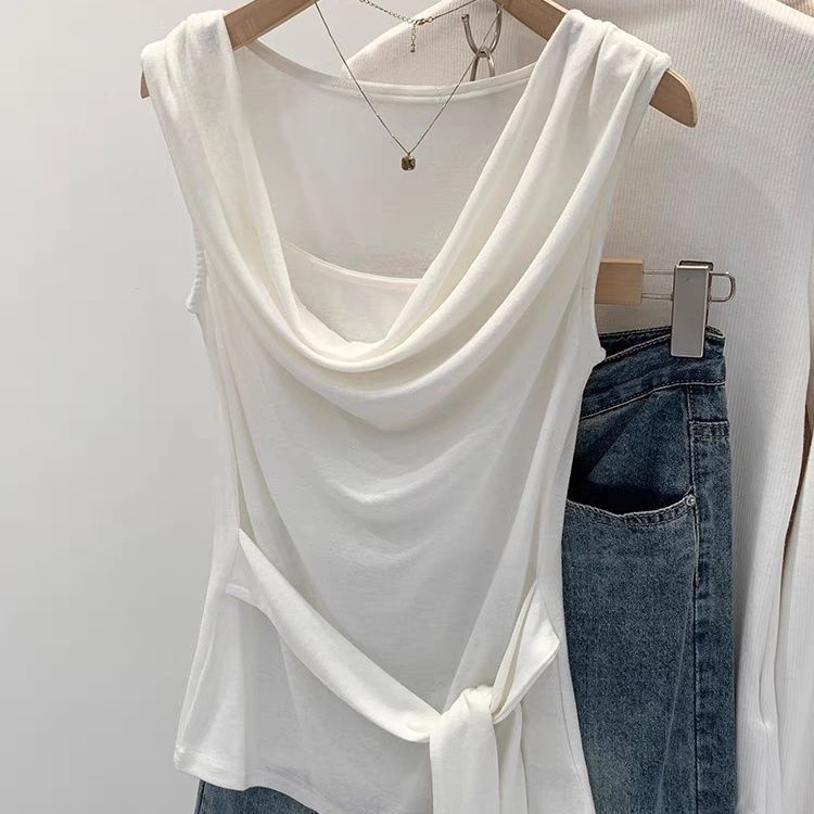 เสื้อปลอมคอปก Laced-Up สวย Top Heart การออกแบบสองชิ้นคอลเลกชันอารมณ์ 2025 สไตล์ใหม่แขนกุด t-Feel cod