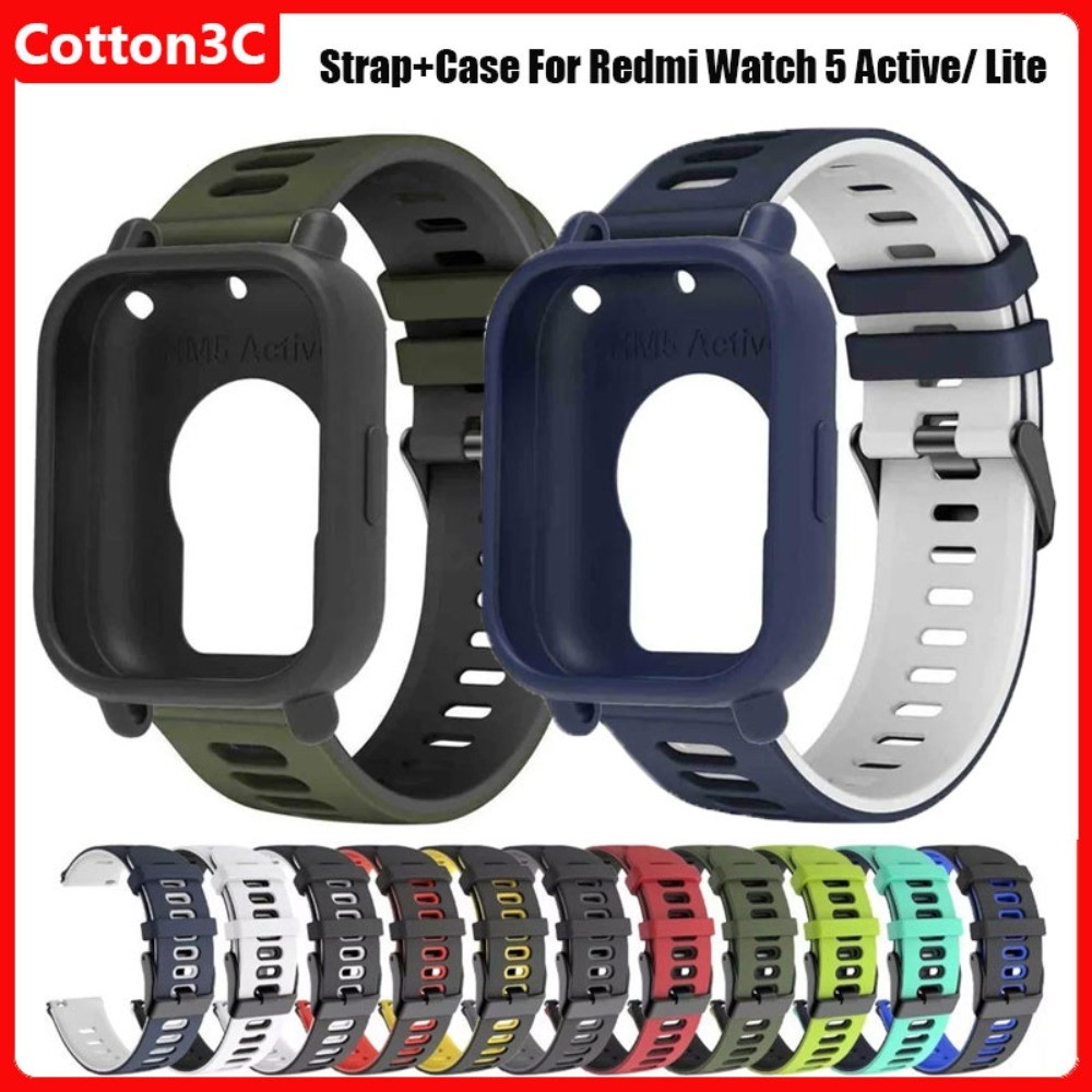 สายรัดซิลิโคน + สําหรับ Redmi Watch 5 Active/ 5 Lite Soft Breathable กีฬาสายฝาครอบป้องกันสําหรับ Redmi Watch 5 Active Band