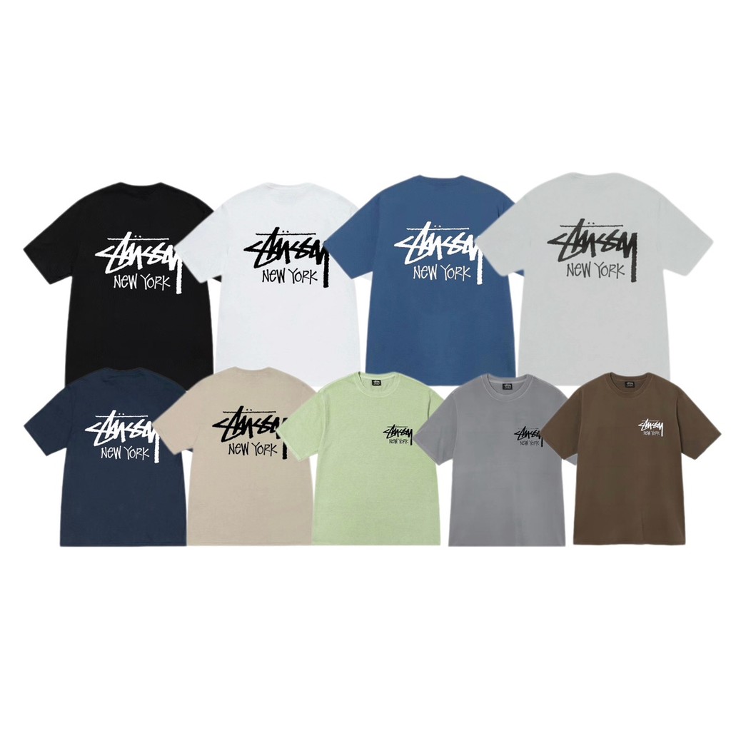 เสื้อยืดผ้าฝ้ายมีสไตล์อินเทรนด์ Stus丨y เสื้อยืด Unisex ผ้านุ่มระบายอากาศได้สบายพร้อมพิมพ์โลโก้สําหรับทุกวัน