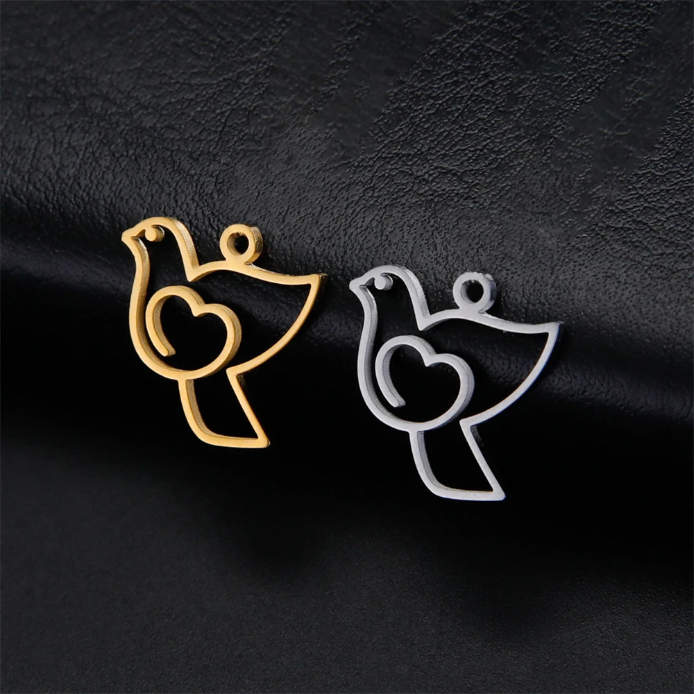 MYSHAPE 1 ชิ้น Hollow Love Heart Birds Charms สําหรับเครื่องประดับทําสแตนเลสสัตว์ Charm DIY สร้อยคอต่างหูจี้