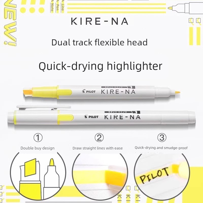◎Japan PILOT KIRE-NA Quick-Drying Dual-Tip Highlighter ,สี ,สําหรับนักเรียนเพื่อทําเครื่องหมายจุดสํา