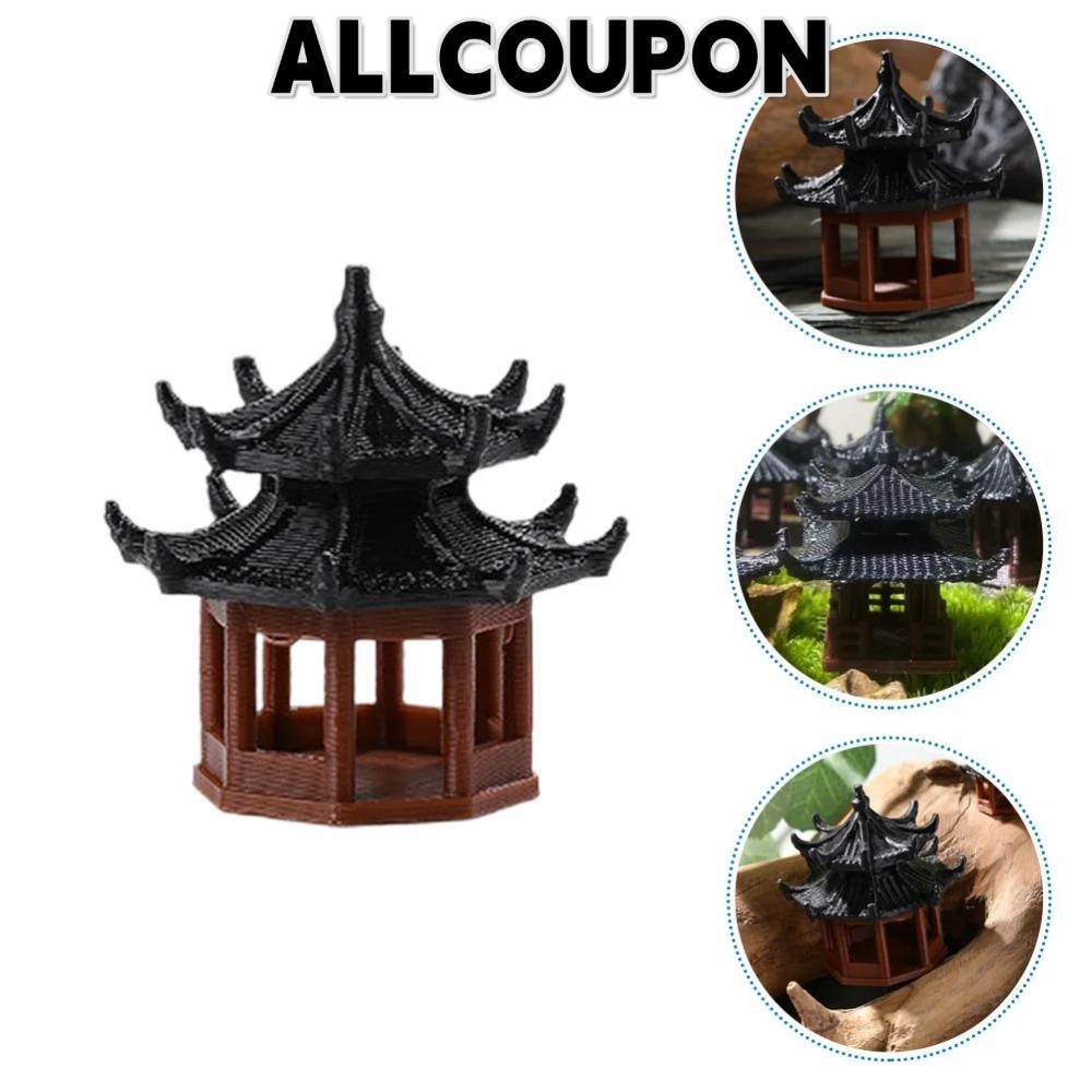 ALLCOUPON รูปปั้นเจดีย์ขนาดเล็ก, ภูมิทัศน์ไมโครขนาดเล็กพลาสติกหกเหลี่ยม, การตกแต่งน่ารักมินิเซน