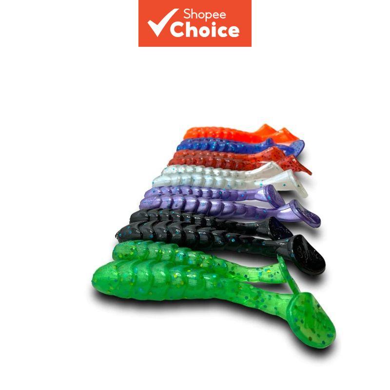 Mini Root Fishing Lure T-Tail Soft Bait, Dual Color Ribbed Worm สําหรับ Lure Angling