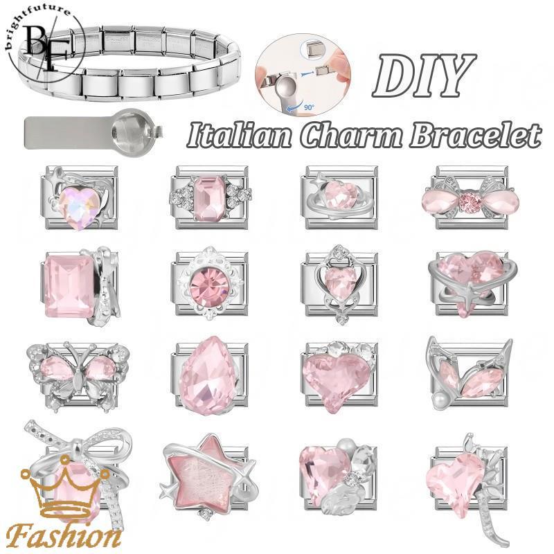 สร้อยข้อมือ.charm อิตาเลียน สแตนเลส ขนาด 9 มม., DIY เครื่องประดับสไตล์เรโทร เพิ่มความโดดเด่นให้คุณ
