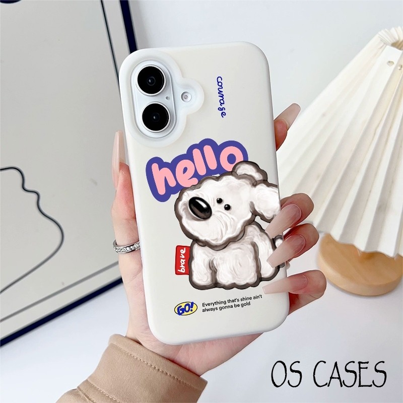 เคสไอโฟน เคสครีมสีขาว ลายสุนัขบิชอนสีขาว 17/17Pro/17ProMax/16/16Pro/16ProMax/15/14/13/12/11/X/XS/XR/