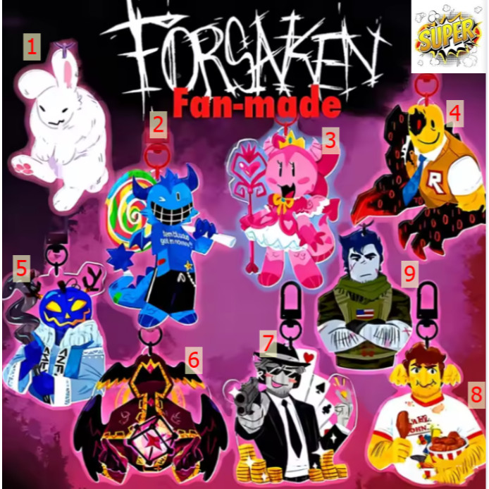 Forsaken พวงกุญแจอะคริลิค Bluud, Pr3tty princess, John Doe, Chance, Guest, Shedletsky, Taph,Dusekkar