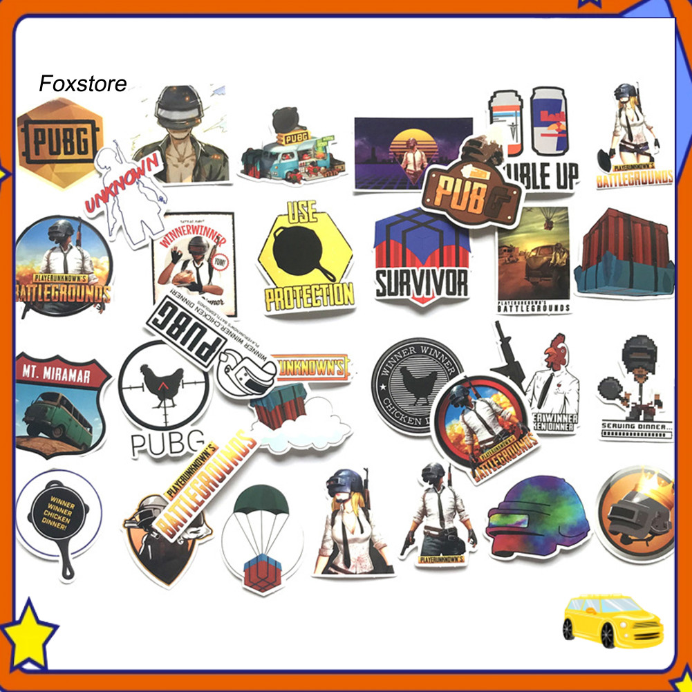 [Fx] 29 ชิ้น PUBG Battlegrounds PVC กระเป๋ากันน้ําสเก็ตบอร์ดรถ Graffiti สติกเกอร์
