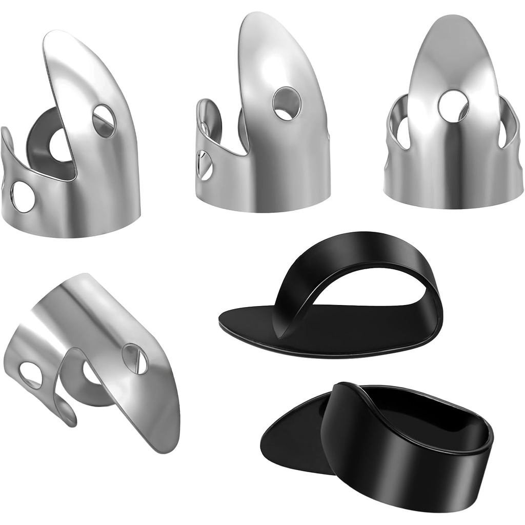 6PCS Finger Picks สําหรับกีตาร์โปร่ง,กีตาร์ Finger Picks Metal Fingers Pick ปรับ Bass Fingers Pick ร