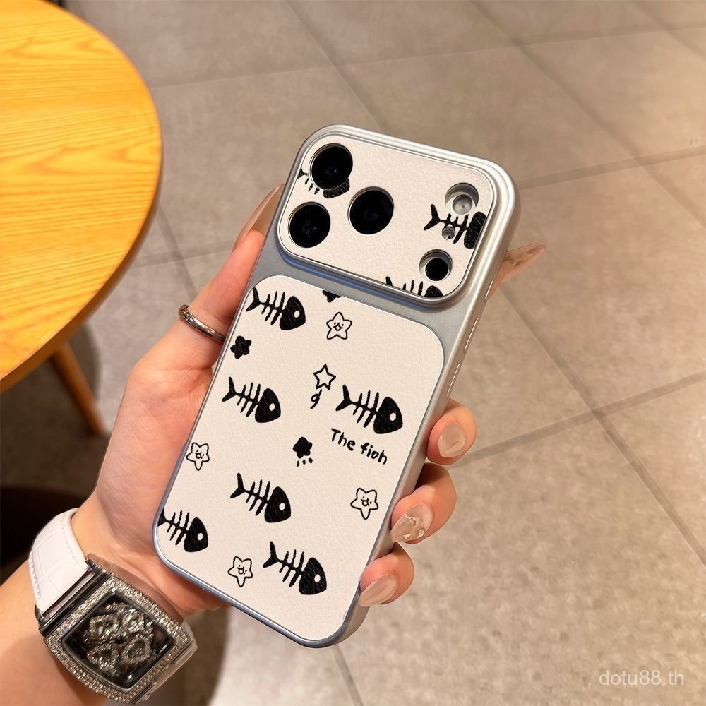 หนังเหมาะสําหรับiPhone 17 Pro Maxดอกไม้กระดูกปลาเคสโทรศัพท์ 12 14 Pro 11 Plus 15 Pro 13 Pro Max 16 P