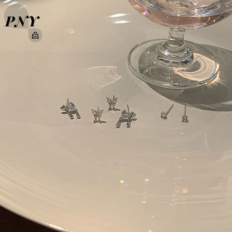 [PNY] 6 ชิ้น/เซ็ตแฟชั่นเกาหลี Vintage Silver สี Hoop ต่างหูสําหรับผู้หญิง Egirl อินเทรนด์ Grunge Aes