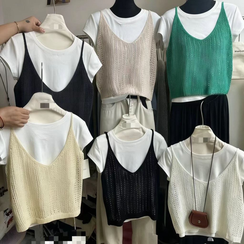 C&M เสื้อกั๊กถักกลวง 7 สีสำหรับผู้หญิง พร้อมเสื้อยืดแขนกุด เหมาะสำหรับฤดูร้อน ราคา ถูกที่สุด ดีลบีเคเค แกลเลอรีภาพที่ 4