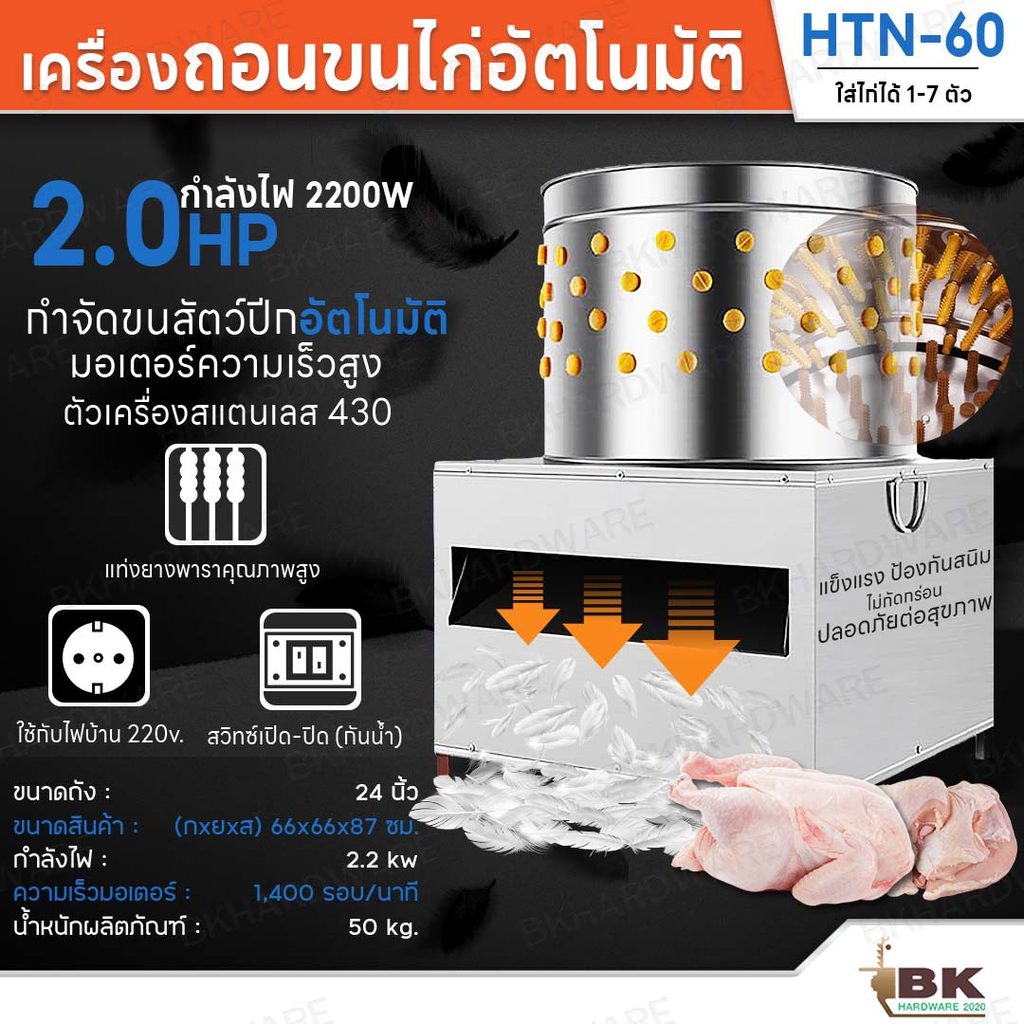 เครื่องถอนขนไก่ 60ซม รุ่น HTN-60 งานสแตนเลสเกรดดี ก้านเอ็นคุณภาพสูง สวิทซ์กันน้ำ เครื่องปั่นขนไก่ เครื่องถอนขนสัตว์มีปีก