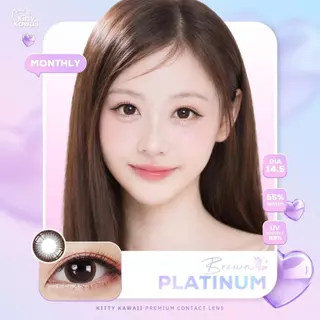 Kitty Kawaii Contact Lens : Platinum - Brown คอนแทคเลนส์ ดวงตา แบบรายเดือน ชนิดขวด water 55%