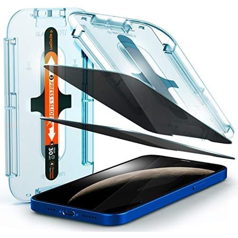 Spigen กระจกเทมเปอร์ปกป้องหน้าจอ [GlasTR EZ FIT- Privacy] ออกแบบมาสําหรับ iPhone 12 Pro Max - 2 แพ็ค