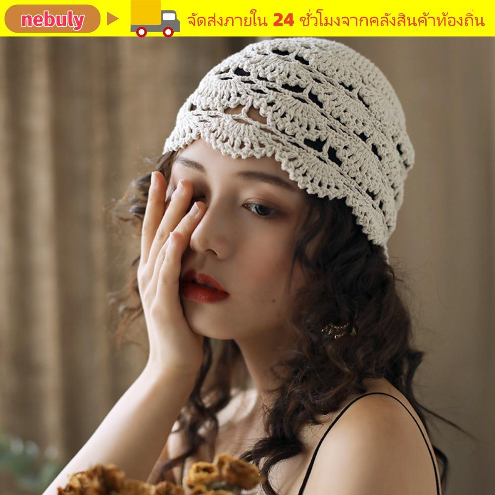 หมวกโครเชต์มือทำแบบย้อนยุค ลายดอกไม้ หมวกแฟชันสำหรับสาวๆ ทรงกลวงใส่สบาย