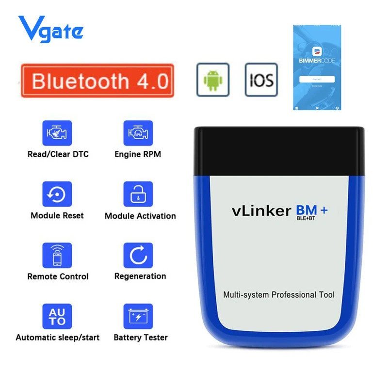 Vgate vLinker BM+ ELM327 V2.2 BimmerCode BimmerLink เครื่องอ่านรหัสอัตโนมัติเครื่องมือวินิจฉัยเครื่อ