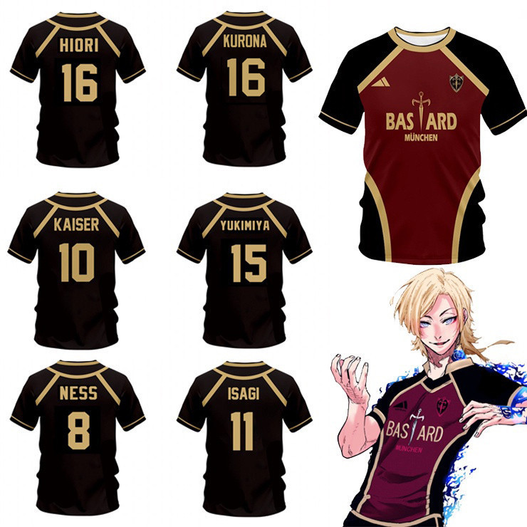 Jersey Futsal & Football Motif VL Replika Blue Lock Anime Bastard Munich - ยืดแขนสั้นสำหรับผู้ชาย เห