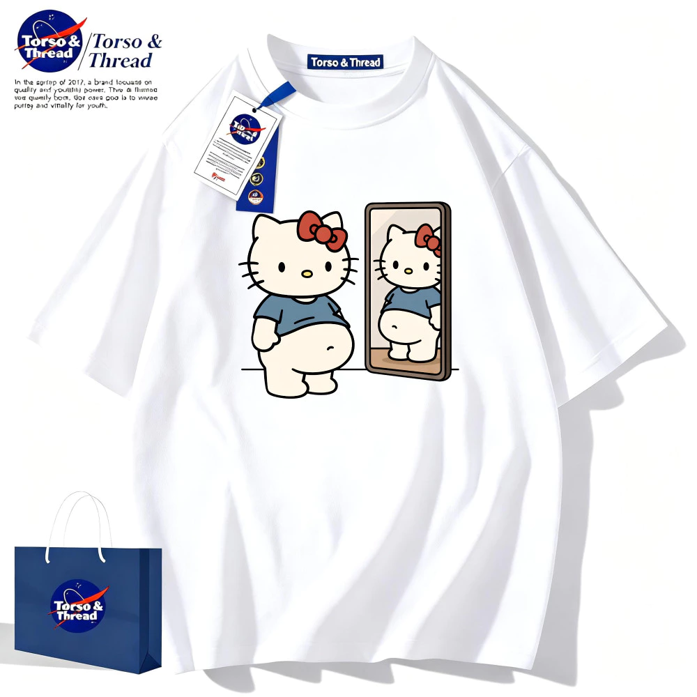 Torso & Thread เสื้อยืดผู้ชายเท่ๆ 100％cotton แฟชั่นเสื้อ summer สบายๆ เสื้อ oversize Hello Kitty