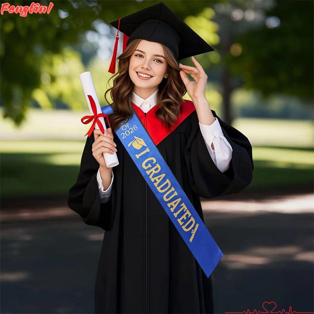 FENGLIN1FR Graduation Stole Sash, Class of 2026 Happy Graduation Honor Stole, แฟชั่นสีทึบ I สําเร็จก