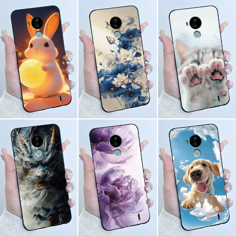 สําหรับ Nokia C30 C20 C10 ปลอกความงามหรูหราน่ารัก Cool สีดํา Matte Ultra Thin ป้องกัน Soft TPU เคสโทรศัพท์สําหรับ Nokia C30 C10 C20