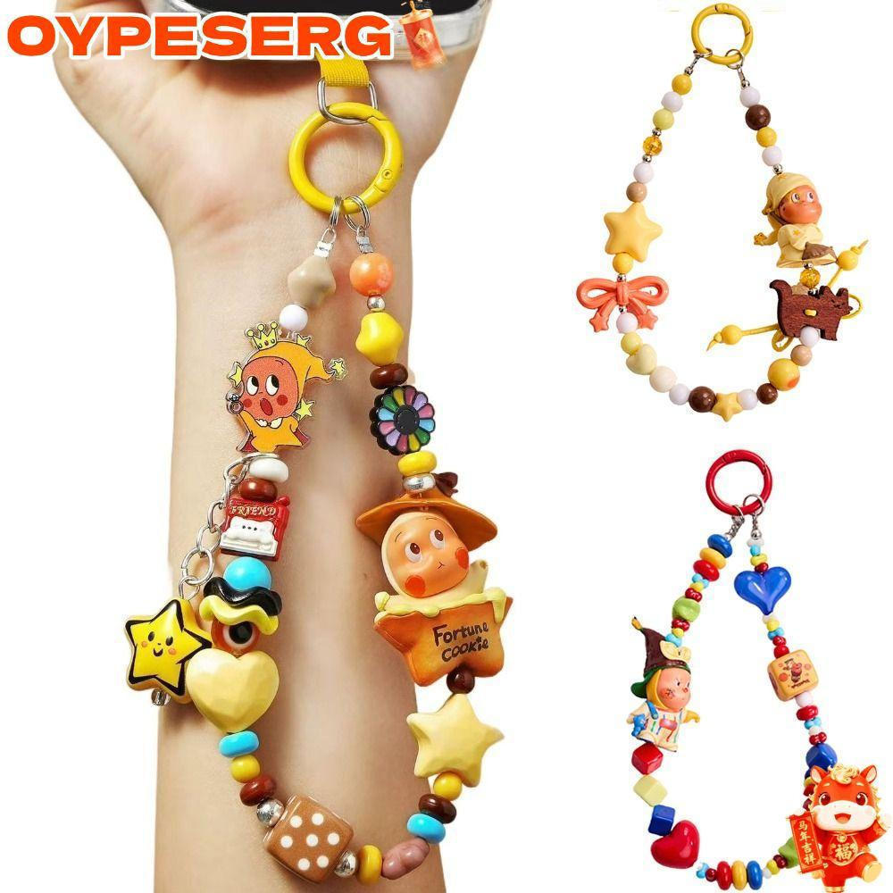 OYPESERG Phone Chain, DIY Popmart Star Man Beaded Phone Charm, น่ารักแบบพกพาการ์ตูน Anti-lost โทรศัพท์สายรัดข้อมืออุปกรณ์เสริมโทรศัพท์