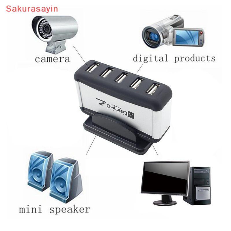 {Sakurasayin} USB 7-Port HUB ขับเคลื่อนด้วยสายเคเบิลอะแดปเตอร์ AC ปลั๊ก EU/US ความเร็วสูงสําหรับแล็ป