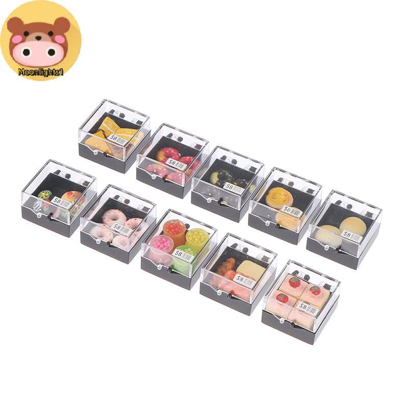 Moonlights1 1:12 Dollhouse Miniature เค้กขนมชุดฉากอาหารอุปกรณ์ตกแต่ง EN