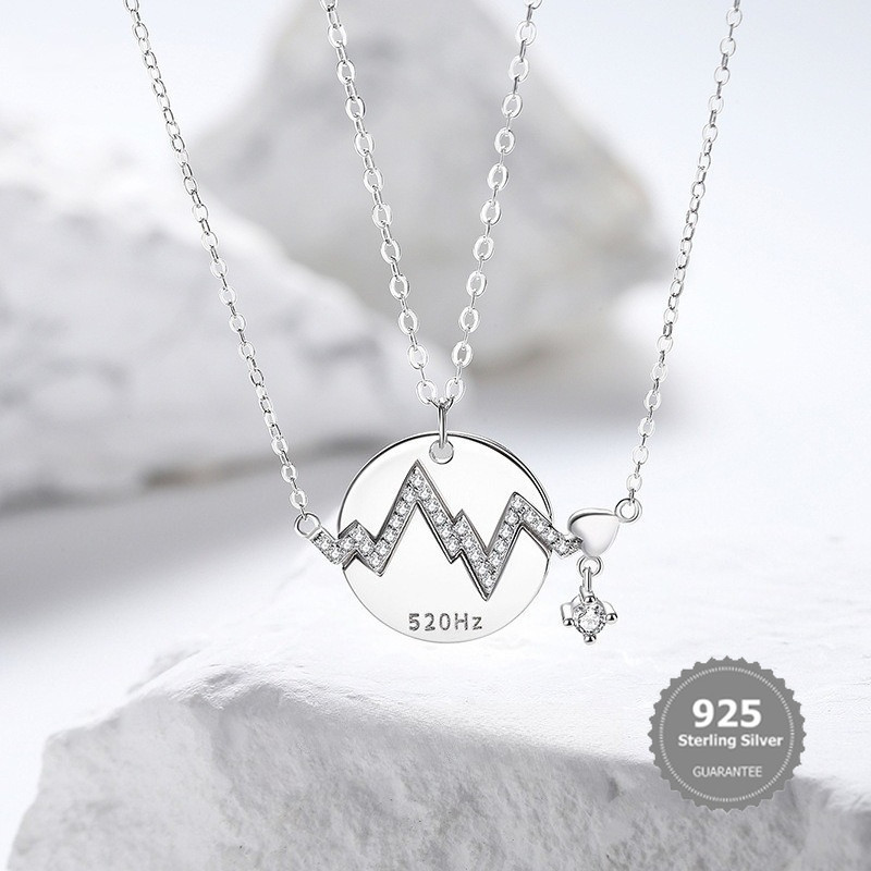 S925 Silver Heartbeat 52 hz สร้อยคอคู่คู่ของจี้ไฟฟ้ามาใหม่สองในหนึ่งเดียว heartbeat clavicle chain