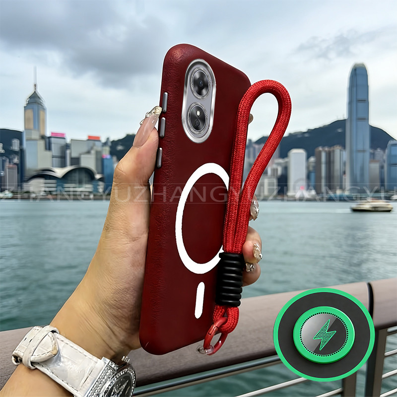 เหมาะสําหรับ OPPO A17 A17K A97 5G เคสโทรศัพท์หนังและแหวนดูดแม่เหล็กสําหรับชาร์จ soft Case lanyard LSPW02