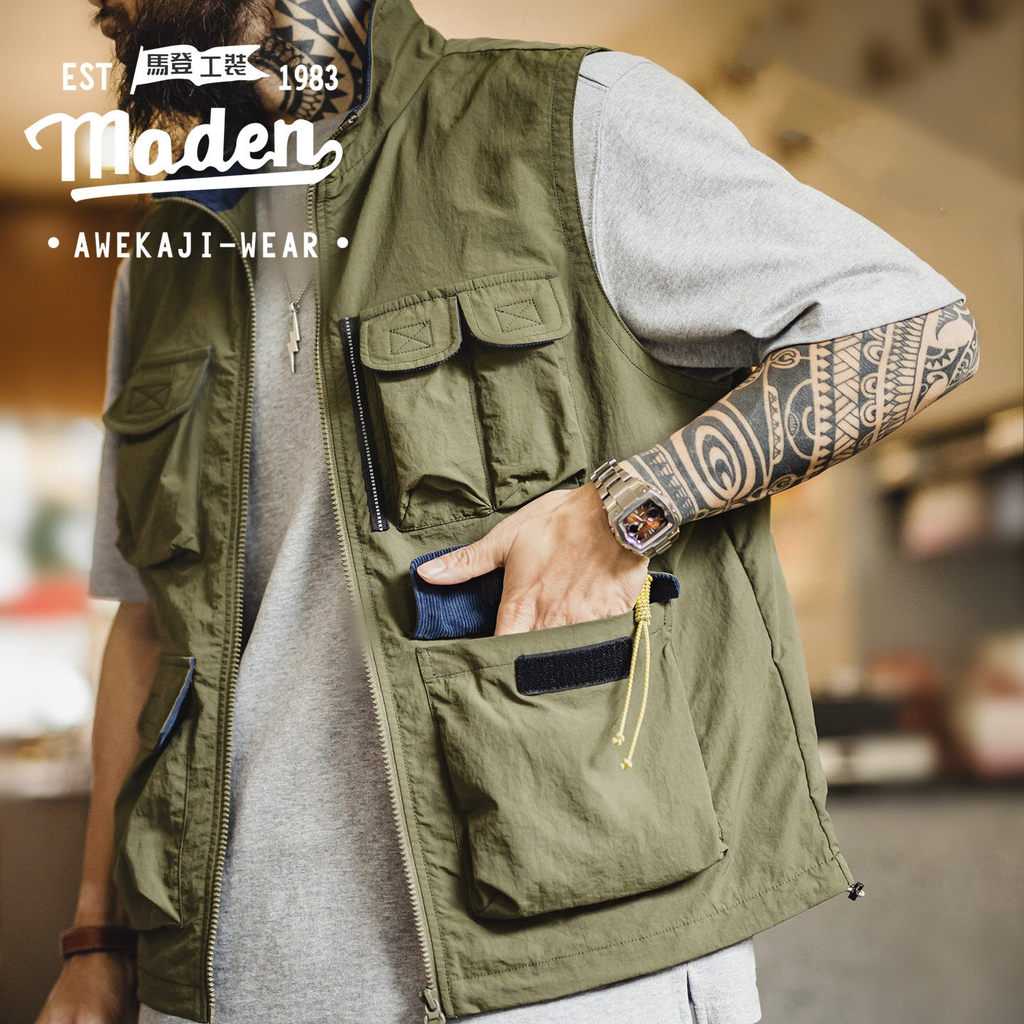 เสื้อกั๊ก MADEN American Mountain Outdoor Vest สีเขียวทหาร น้ำหนักเบา เหมาะสำหรับการเดินป่าในฤดูใบไม้ผลิ