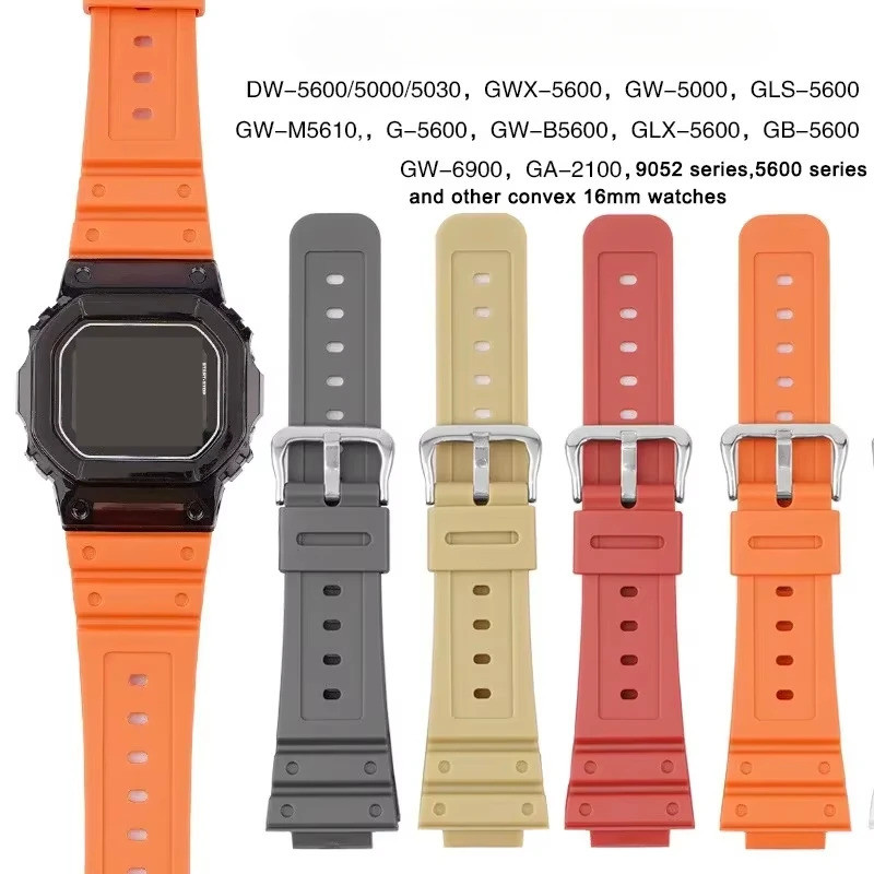 16 มม.ซิลิโคนสําหรับ DW6900 DW5600/610 GW6900 DW9052 GW-M5610/5600 ยางกันน้ํากีฬาผู้ชายผู้หญิงสร้อยข