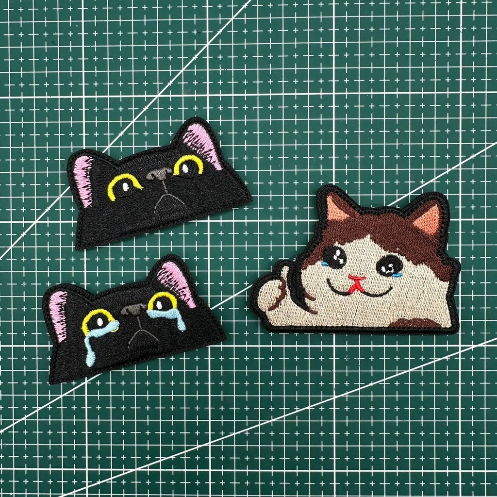 Spot Goods#Pink Ears Black Cute Cat Embroidered Magic Tape Badge Personalized Outdoor Backpack Mini 