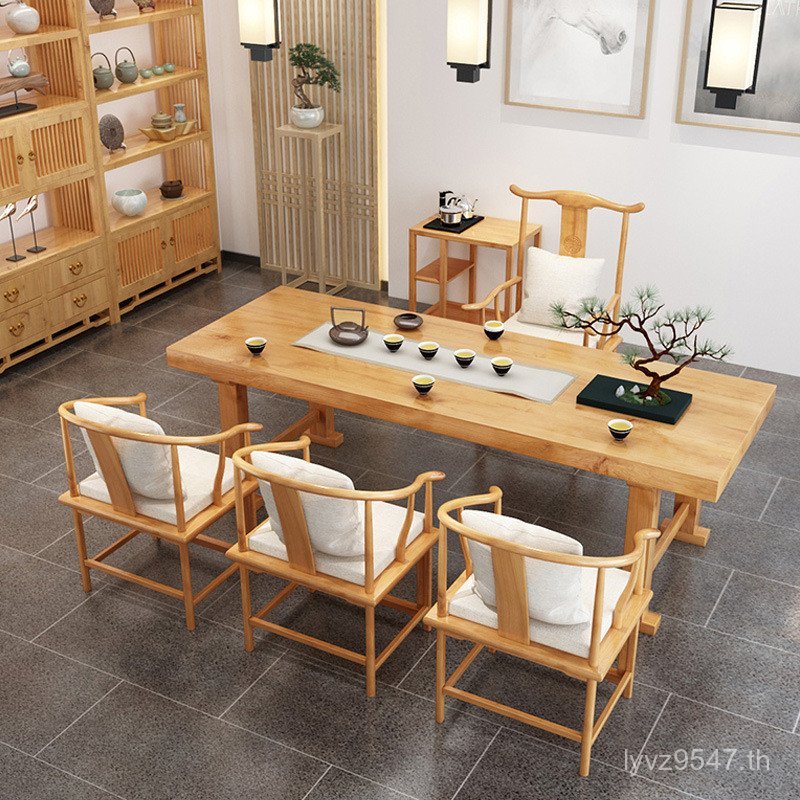 Huke โต๊ะน้ําชากระดานขนาดใหญ่ใหม่จีนโต๊ะเก้าอี้ Log สีดื่มชาไม้เนื้อแข็งรวมกัน Zen Studio Negotiatio