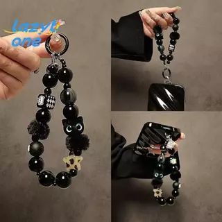 LZ-t] สายคล้องโทรศัพท์มือถือหรูหราสีดําปุยพร้อมที่จับลูกปัดโซ่ข้อมือ Anti-Theft คลิปกระเป๋าอุปกรณ์เสริม [ใหม่]
