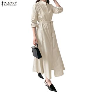 ชุดเดรสสายเดี่ยวแขนยาวคอปก สไตล์เกาหลีสำหรับผู้หญิง