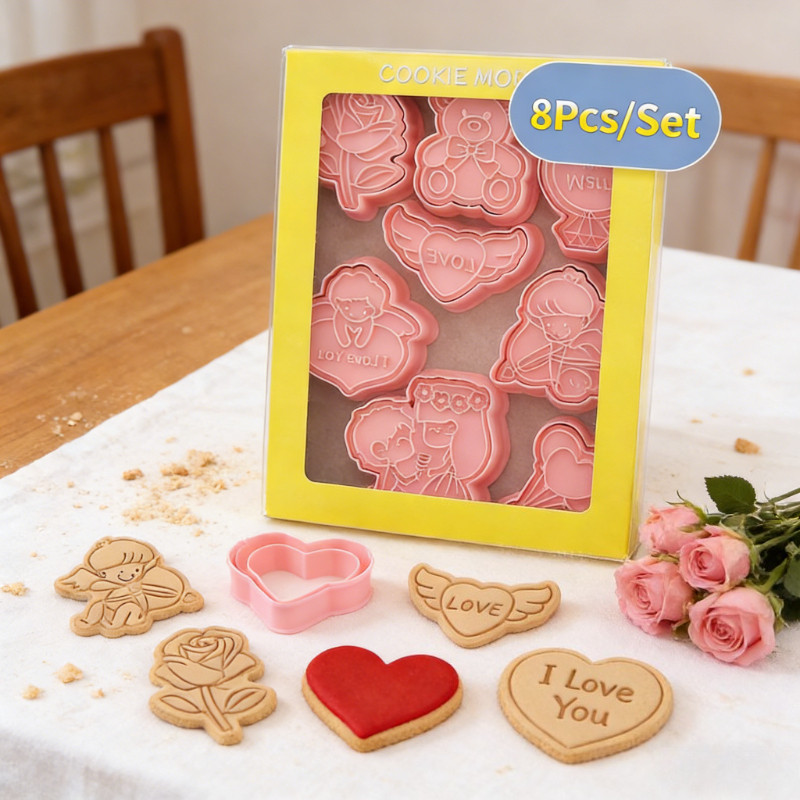 🍪COD🍪แม่พิมพ์คุกกี้วันวาเลนไทน์ แม่พิมพ์คุกกี้ DIY พิมพ์คุกกี้ 3D เครื่องมืออบ 8Pcs