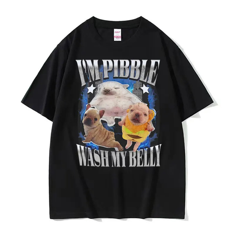 Im Pibble My Belly ตลก French Bulldog Meme T Kemeja Lelaki ผู้หญิงแฟชั่นแฟชั่น Kemja-T Retro Comel K