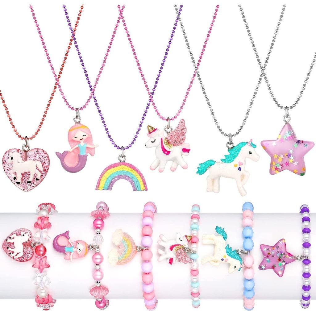 Bonci 12 ชิ้นสาวน้อยเครื่องประดับเด็กสร้อยคอและสร้อยข้อมือชุดเด็กเครื่องประดับสําหรับสาวคริสต์มาสของ