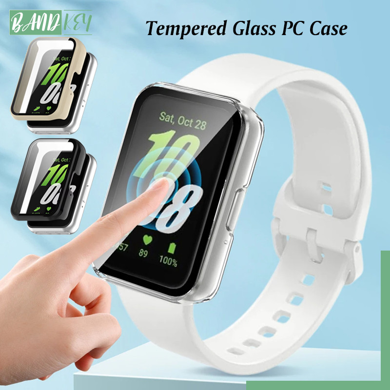 กรณีคอมพิวเตอร์แข็ง for Smartwatch Samsung Galaxy Fit 3 Temepred แก้วครอบคลุมจอปกป้องครอบคลุมครอบคลุมกันชนอุปกรณ์เสริม