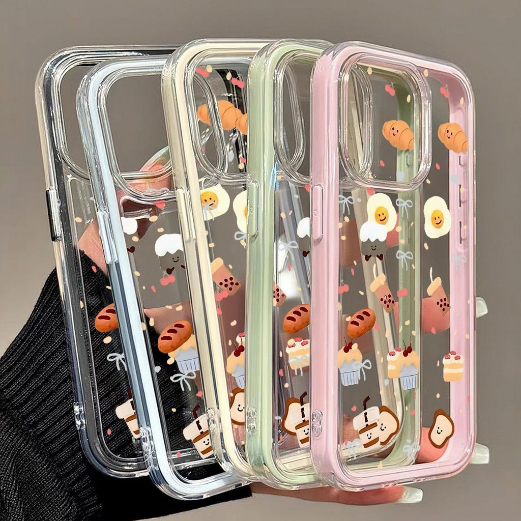 [ขนมปังขนม/TPU/สนุก/สร้างสรรค์/โปร่งใส/สามในหนึ่งเดียว] เหมาะสําหรับ iPhone 11 12 13 14 15 16 17 pro
