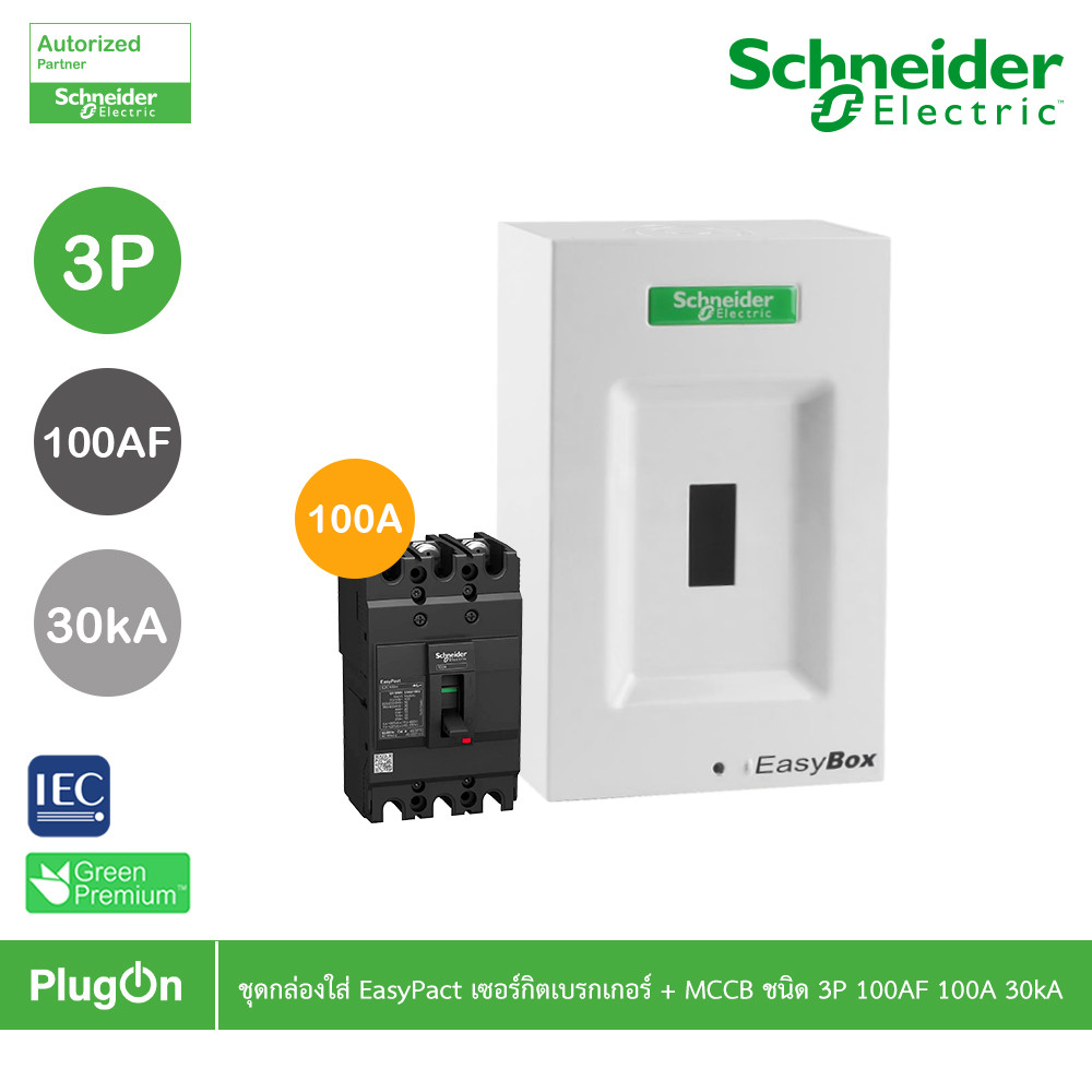 Schneider Electric ชุดกล่องใส่ EasyPact เซอร์กิตเบรกเกอร์ + MCCB ชนิด 3P 100AF 100A 30kA | PlugOn