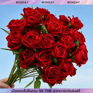 3/5/10Pcs ผ้าไหม ช่อดอกไม้ ดอกกุหลาบวันวาเลนไทน์ ดอกnไม้วาเล…