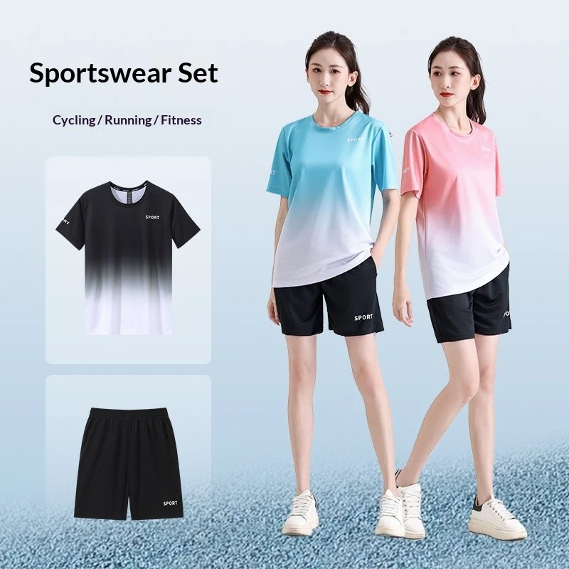 ชุดออกกำลังกาย เสื้อ+กางเกงขาสั้น แห้งไว ระบายอากาศ Unisex