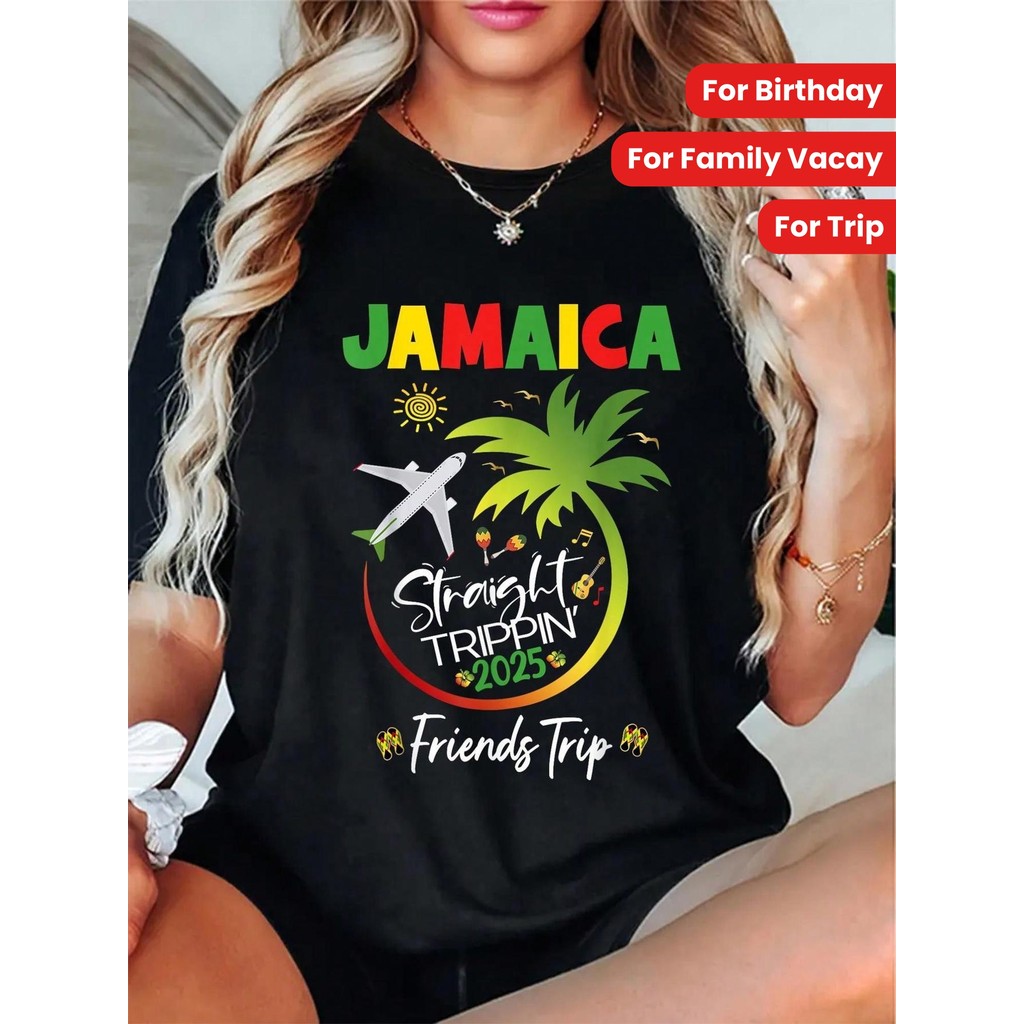 [Jamaica Vacay Tee] Jamaica 2025 Birthday Family Vacay Trip Graphic Tee | ตรง การเดินทาง' เสื้อสตรีส