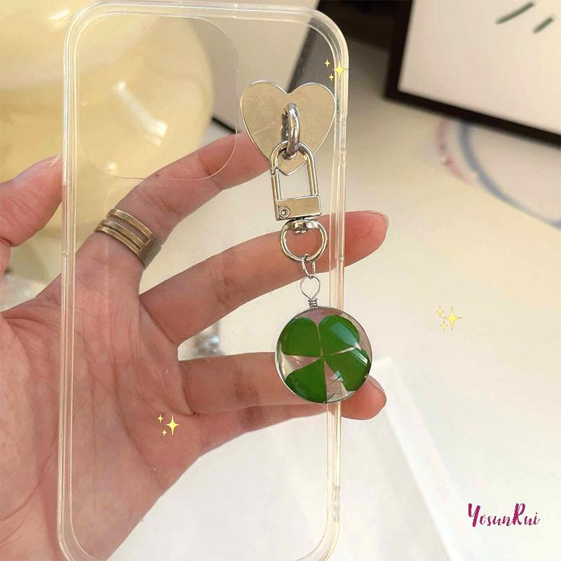 YosunRui] Luy Four-leaf Cloverพวงกุญแจจี้โซ่โทรศัพท์มือถือดอกไม้แก้วสีเขียวพวงกุญแจBap Charmsกระเป๋ารถตกแต่งของขวัญใหม่