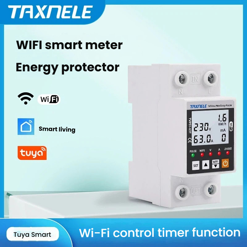 2P 63A TUYA APP WiFi อัจฉริยะป้องกันแรงดันไฟฟ้าเกินรีเลย์สวิตช์เบรกเกอร์