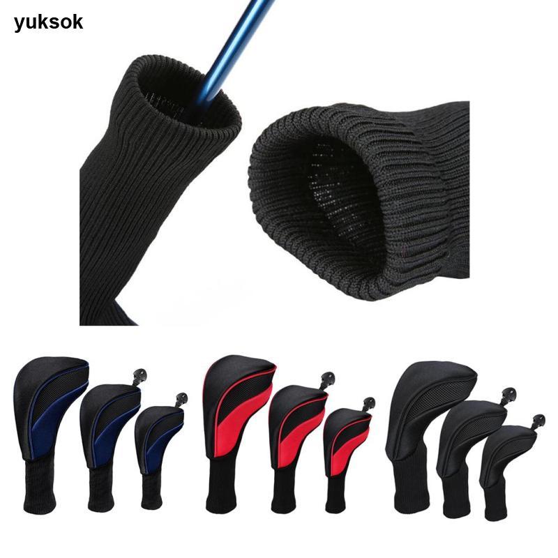 ใช่แล้ว 3ชิ้น/เซ็ตผ้าคลุมกอล์ฟคอยาวพร้อมเปลี่ยนได้เบอร์ Tag /Hybrid To 460cc (สีดํา)