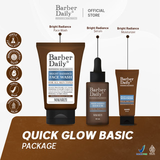 Barber Daily Quick Glow Basic– Skincare Pria Cerah (Face Wash, Serum & Moisturizer)