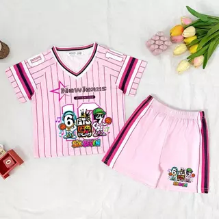 PINKชุดเซ็ทเด็กกีฬาขาสั้น แต่งลายSix seven 67 เนื้อผ้าใส่สบาย ระบายอากาศดี ชุดลำลอง ใส่สบาย แฟชั่นเด็กน่ารัก