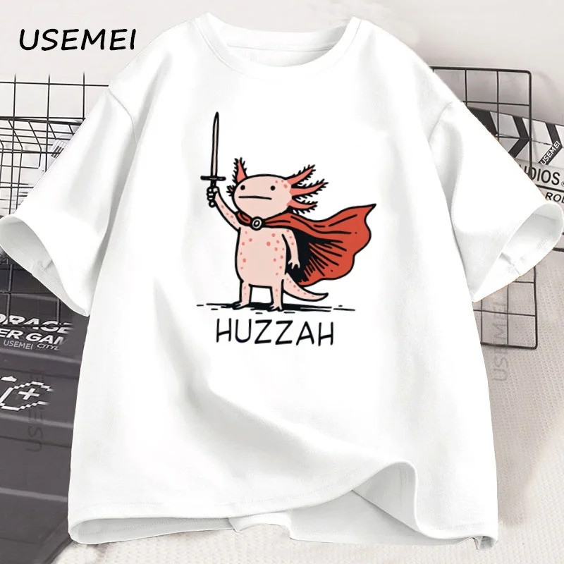 ตลก Huzzah Axolotl เสื้อยืดมีม เม็กซิโก แขนสั้น คอกลม เสื้อยืดขนาดใหญ่ เสื้อผ้าสตรีทแวร์ ฮาราจูกุ เส